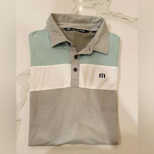 Travis Mathew Grey Polo with Mint & White Colorblocks, Large